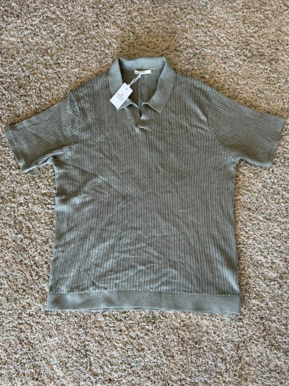 NWT Marine Layer Liam Polo Sweater Top Mens Merino Wool Johnny Collar Sz L Green